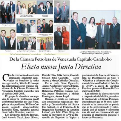 De la Cámara Petrolera de Venezuela Capítulo Carabobo Electa nueva junta directiva!!!